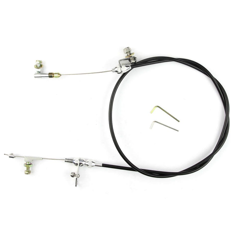 48" UNIVERSAL BLACK HOUSING POWERGLIDE KICKDOWN CABLE W/ POLISHED FITTINGS
