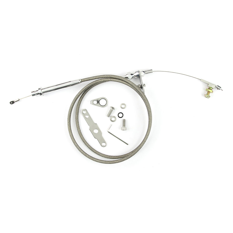 42" HI-TECH STAINLESS STEEL HOUSING TH-200 BLOWER DRIVE KICKDOWN CABLE W/ POLISHED FITTINGS