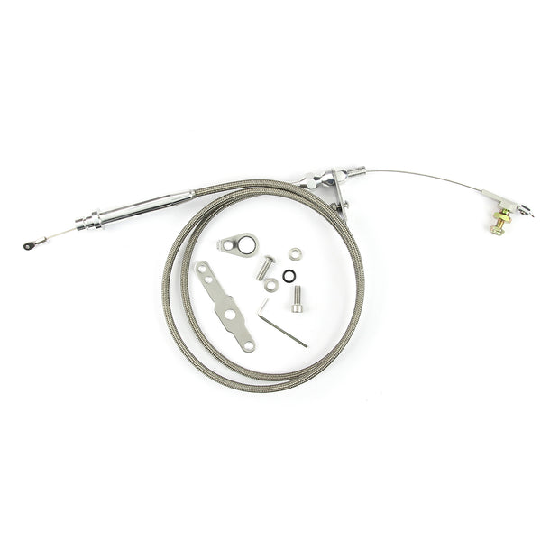 42" HI-TECH STAINLESS STEEL HOUSING TH-200 BLOWER DRIVE KICKDOWN CABLE W/ POLISHED FITTINGS