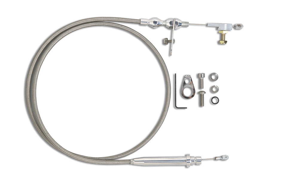 42" HI-TECH STAINLESS STEEL HOUSING TH-200 KICKDOWN CABLE W/ POLISHED FITTINGS