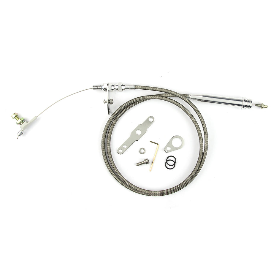 46" HI-TECH STAINLESS STEEL HOUSING 200-4R BLOWER DRIVE KICKDOWN CABLE W/ POLISHED FITTINGS