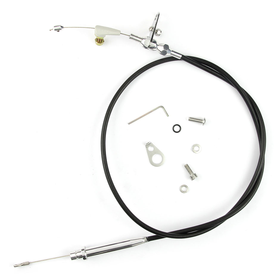 42" UNIVERSAL BLACK HOUSING TH-200 KICKDOWN CABLE W/ POLISHED FITTINGS