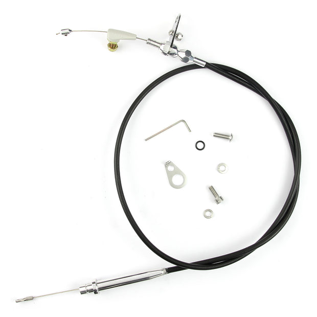 42" UNIVERSAL BLACK HOUSING TH-200 KICKDOWN CABLE W/ POLISHED FITTINGS