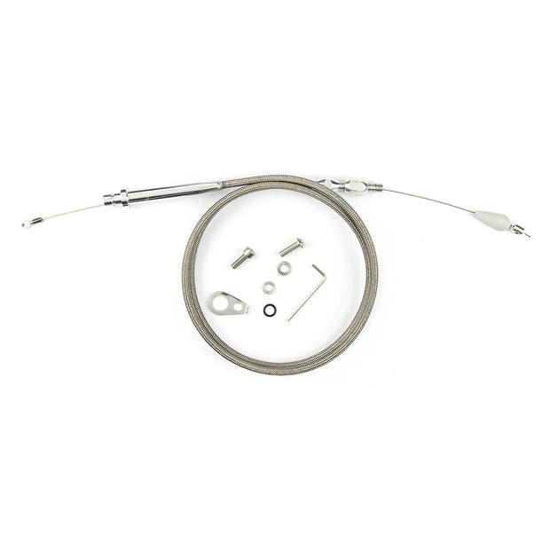42" HI-TECH STAINLESS STEEL HOUSING TH-350 TUNED-PORT KICKDOWN CABLE W/ POLISHED FITTINGS