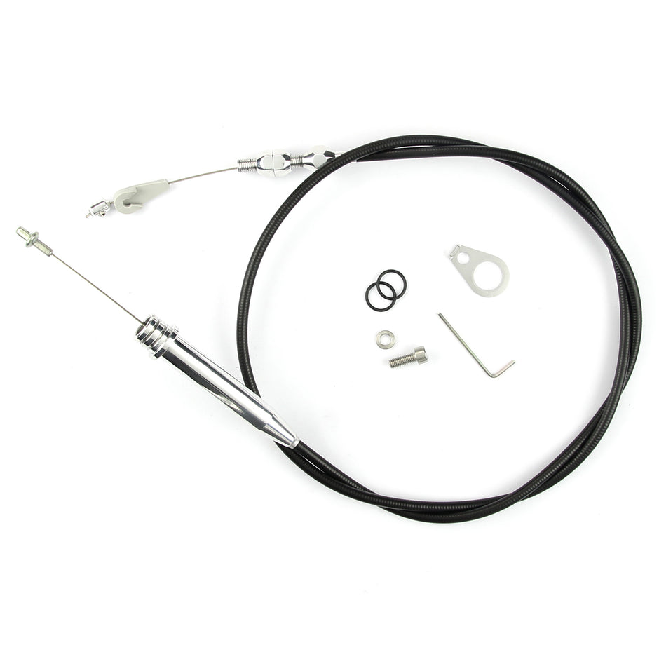 46" UNIVERSAL BLACK HOUSING 4L60 TUNED-PORT KICKDOWN CABLE W/ POLISHED FITTINGS