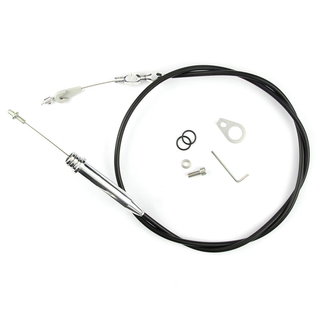 46" UNIVERSAL BLACK HOUSING 4L60 TUNED-PORT KICKDOWN CABLE W/ POLISHED FITTINGS