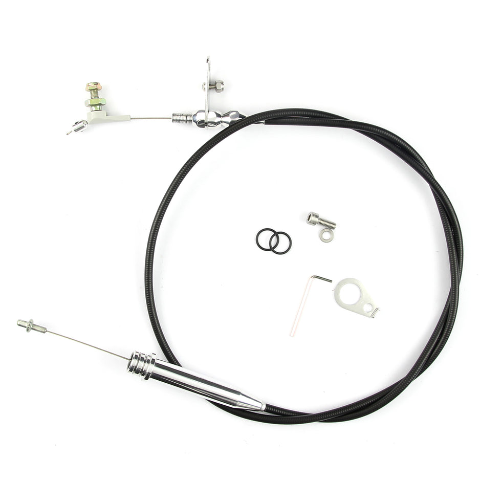 46" UNIVERSAL BLACK HOUSING 4L60 KICKDOWN CABLE W/ POLISHED FITTINGS