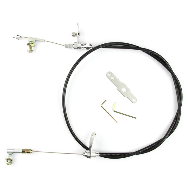 48" UNIVERSAL BLACK HOUSING 518 BLOWER DRIVE KICKDOWN CABLE W/ POLISHED FITTINGS