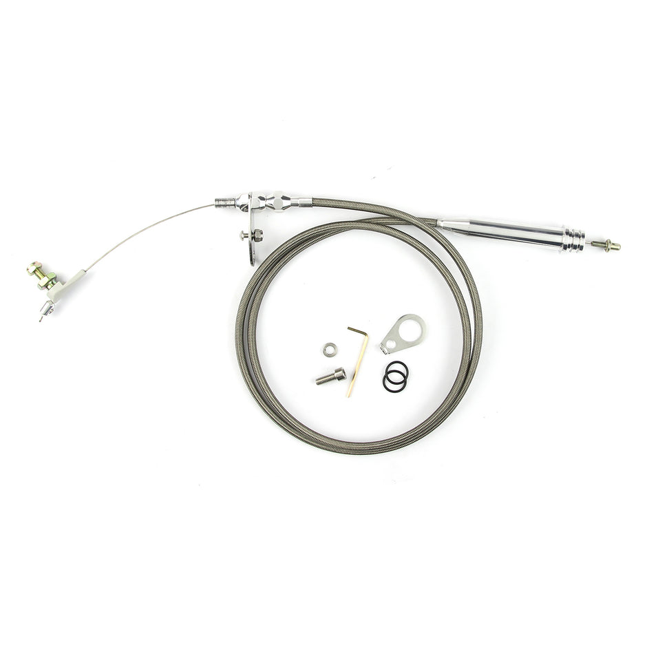 46" HI-TECH STAINLESS STEEL HOUSING 700-R4 KICKDOWN CABLE W/ POLISHED FITTINGS