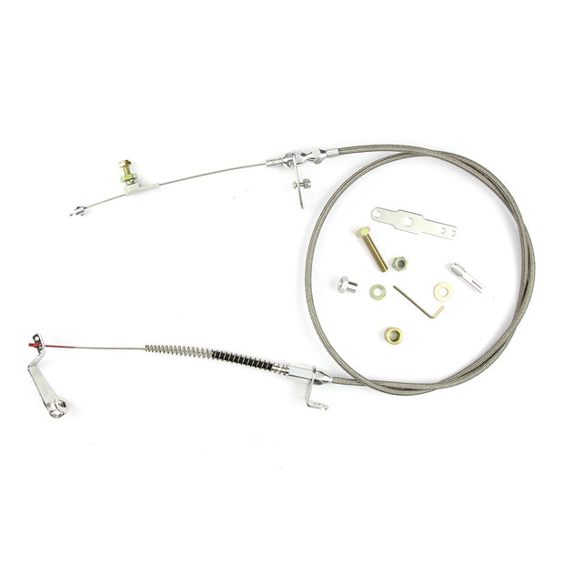 48" HI-TECH STAINLESS STEEL HOUSING AOD BLOWER DRIVE KICKDOWN CABLE W/ POLISHED FITTINGS