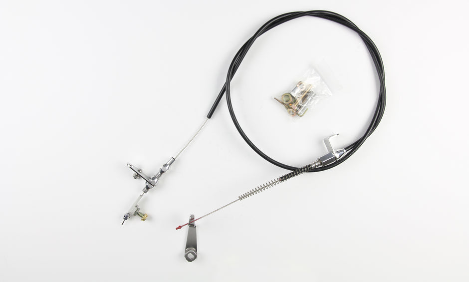 48" UNIVERSAL BLACK HOUSING AOD KICKDOWN CABLE W/ POLISHED FITTINGS
