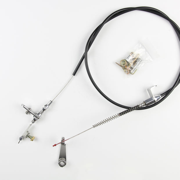 48" UNIVERSAL BLACK HOUSING AOD KICKDOWN CABLE W/ POLISHED FITTINGS