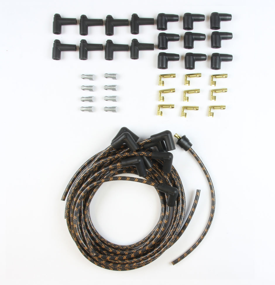 PLUG WIRE KIT 90D PLUG, HEI/POINTS ENDS, CUT TO FIT BLACK WITH ORANGE TRACERS
