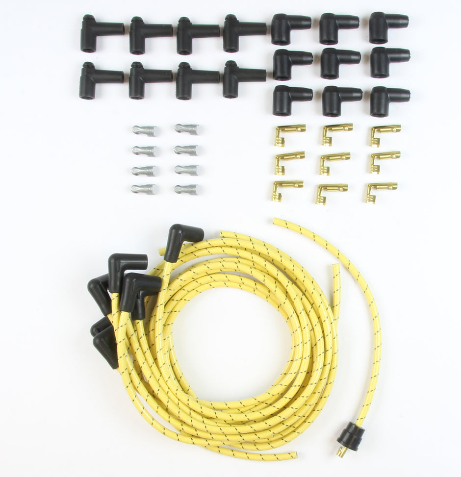 PLUG WIRE KIT 90D PLUG, HEI/POINTS ENDS, CUT TO FIT YELLOW WITH BLACK TRACERS
