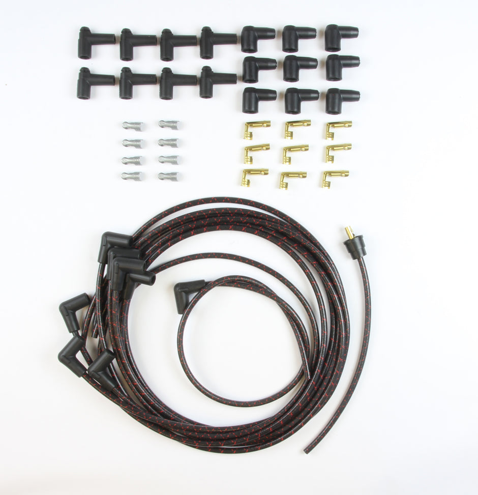PLUG WIRE KIT 90D PLUG, HEI/POINTS ENDS, CUT TO FIT BLACK WITH RED TRACERS