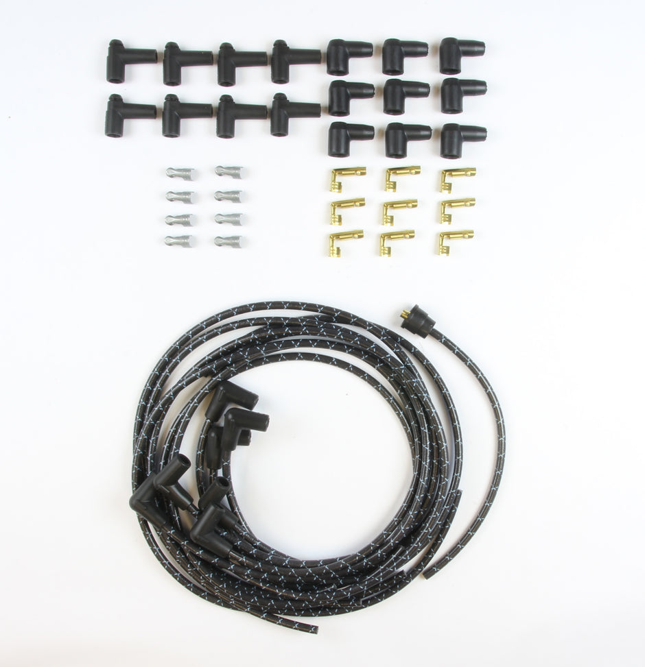 PLUG WIRE KIT 90D PLUG, HEI/POINTS ENDS, CUT TO FIT BLACK WITH BLUE TRACERS