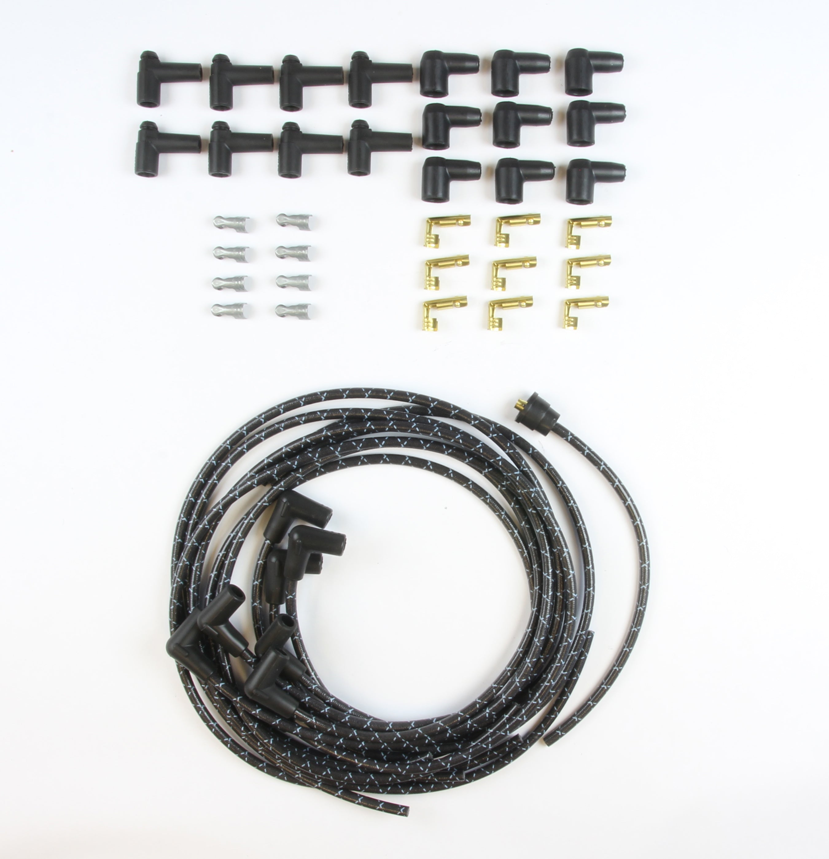 PLUG WIRE KIT 90D PLUG, HEI/POINTS ENDS, CUT TO FIT BLACK WITH BLUE TRACERS