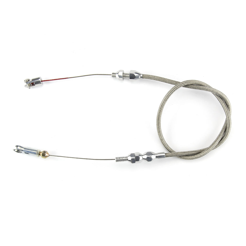 36" HI-TECH STAINLESS STEEL HOUSING BARRY GRANT 6 SHOOTER THROTTLE CABLE W/ POLISHED FITTINGS