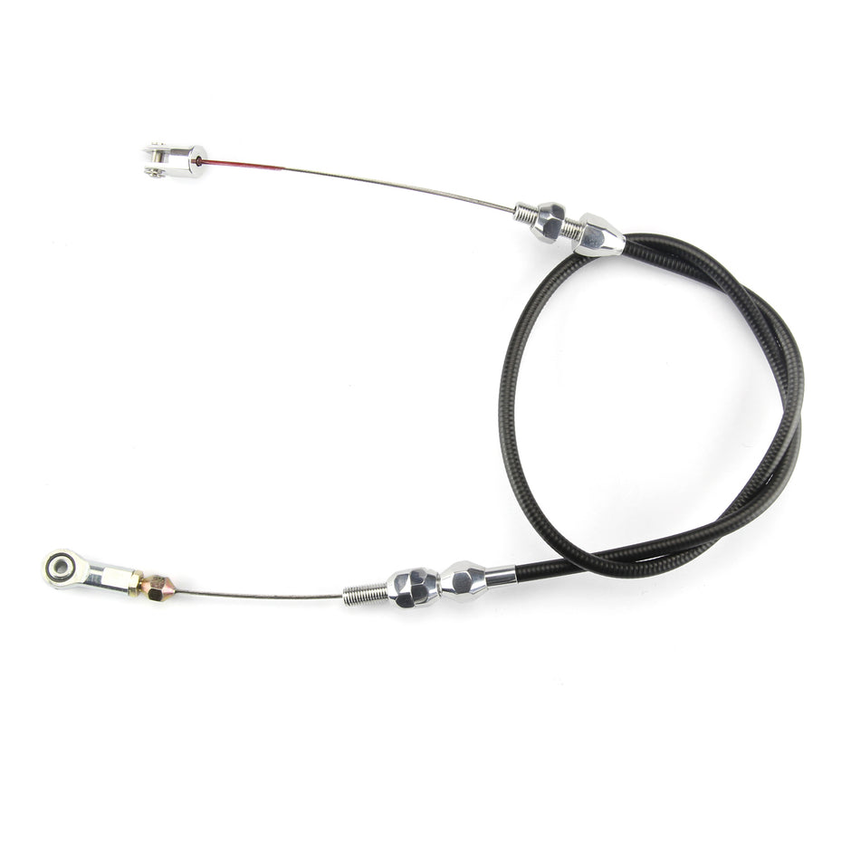 24" UNIVERSAL BLACK HOUSING BARRY GRANT 6 SHOOTER THROTTLE CABLE W/ POLISHED FITTINGS