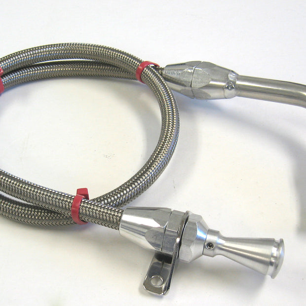 36" HI-TECH FLEXIBLE STAINLESS FIREWALL MOUNT TRANS DIPSTICK FOR C-4 PAN FILL