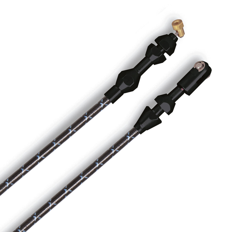36" VINTAGE BLACK WRAP WITH BLUE TRACERS BORLA 8 STACK INJECTION THROTTLE CABLE W/ BLACK FITTINGS
