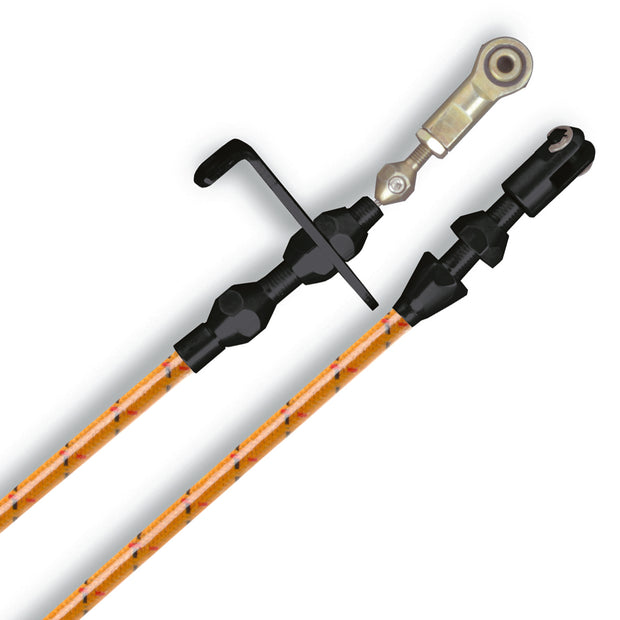 36" VINTAGE TAN WRAP WITH BLACK & RED TRACERS BLOWER DRIVE THROTTLE CABLE W/ BLACK FITTINGS