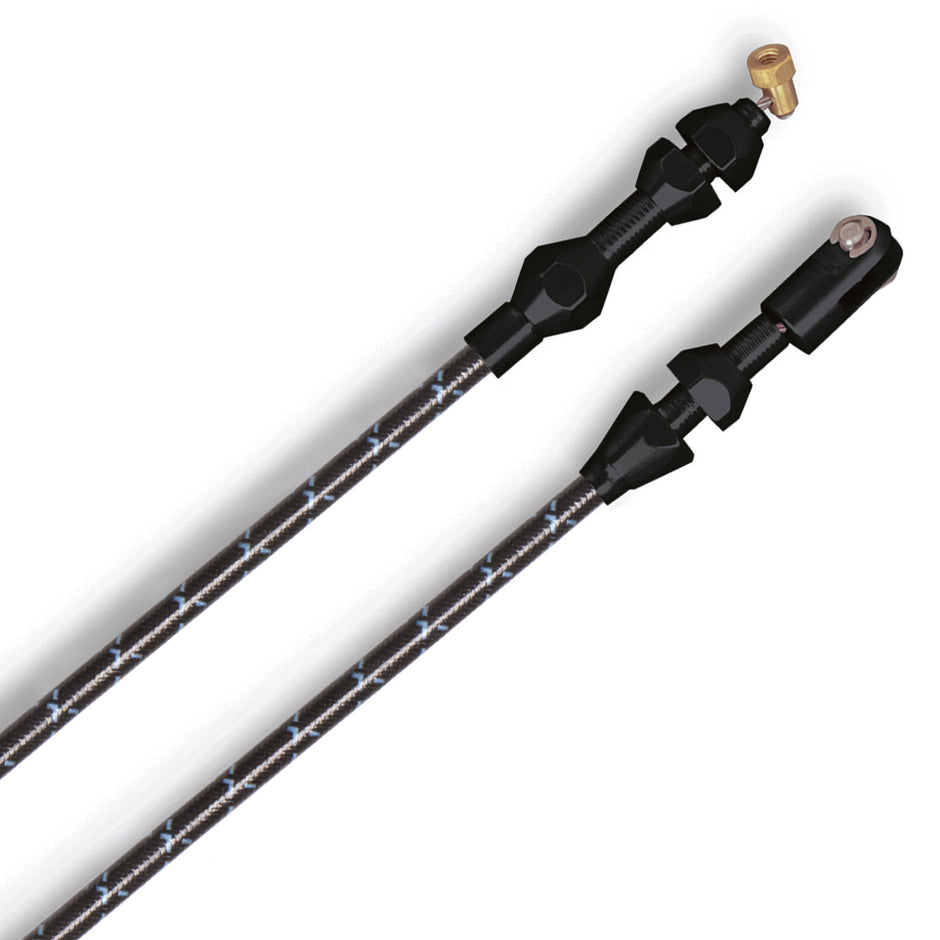 36" VINTAGE BLACK WRAP WITH BLUE TRACERS FORD MOD 4.6/5.4 V8 THROTTLE CABLE W/ BLACK FITTINGS