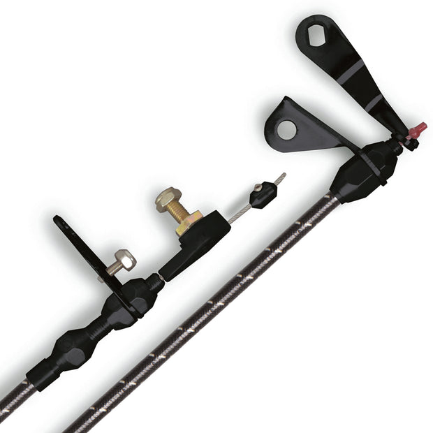 48" VINTAGE BLACK WRAP WITH WHITE TRACERS C-4 KICKDOWN CABLE W/ BLACK FITTINGS