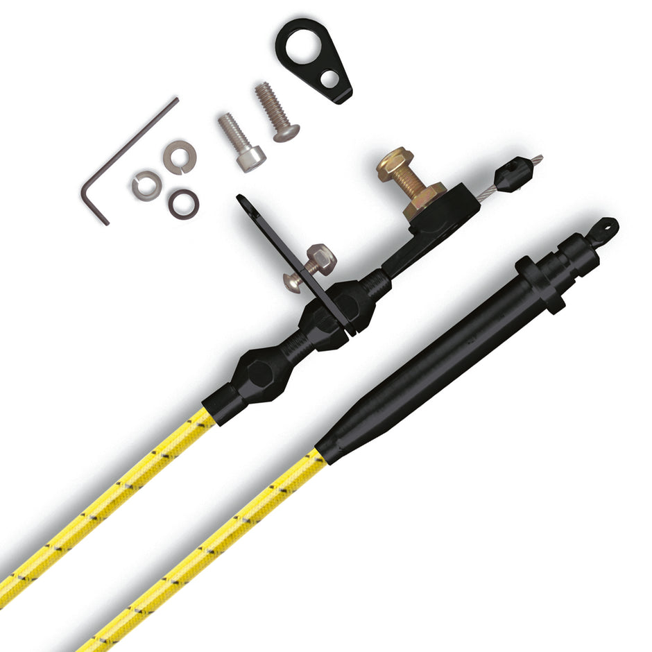 42" VINTAGE LEMON WRAP WITH BLACK TRACERS TH-350 KICKDOWN CABLE W/ BLACK FITTINGS