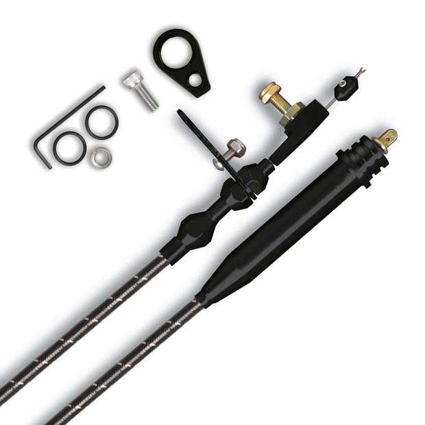 46" VINTAGE BLACK WRAP WITH WHITE TRACERS 4L60 KICKDOWN CABLE W/ BLACK FITTINGS