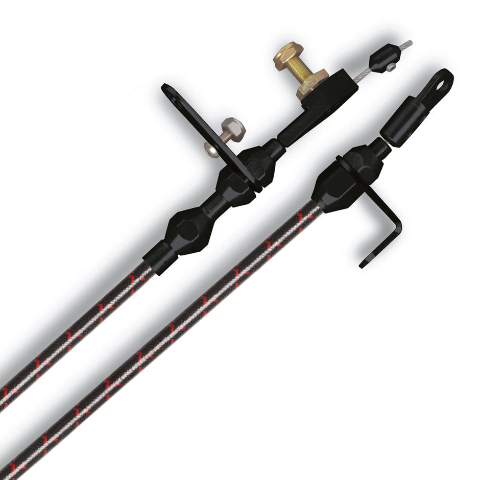 48" VINTAGE BLACK WRAP WITH RED TRACERS FMX KICKDOWN CABLE W/ BLACK FITTINGS