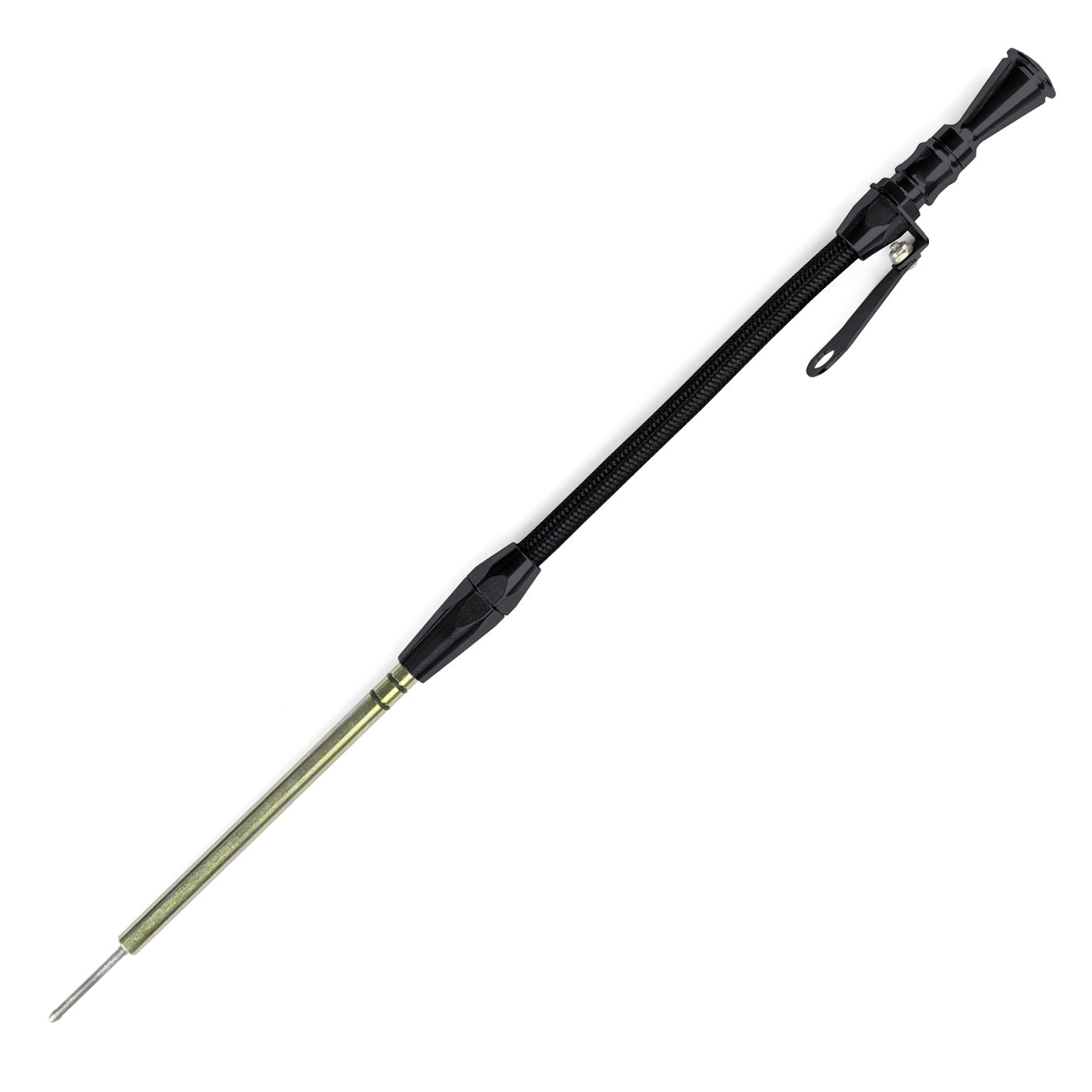 ANCHOR-TIGHT LOCKING BLACK STAINLESS ENGINE DIPSTICK 1980 & LATER CHEVY SMALL BLOCK PUSH INTO BLOCK PASSENGER'S SIDE