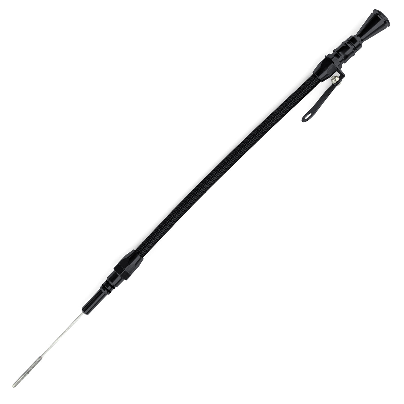 ANCHOR-TIGHT LOCKING BLACK STAINLESS ENGINE DIPSTICK CHEVY BIG BLOCK PUSH INTO PAN