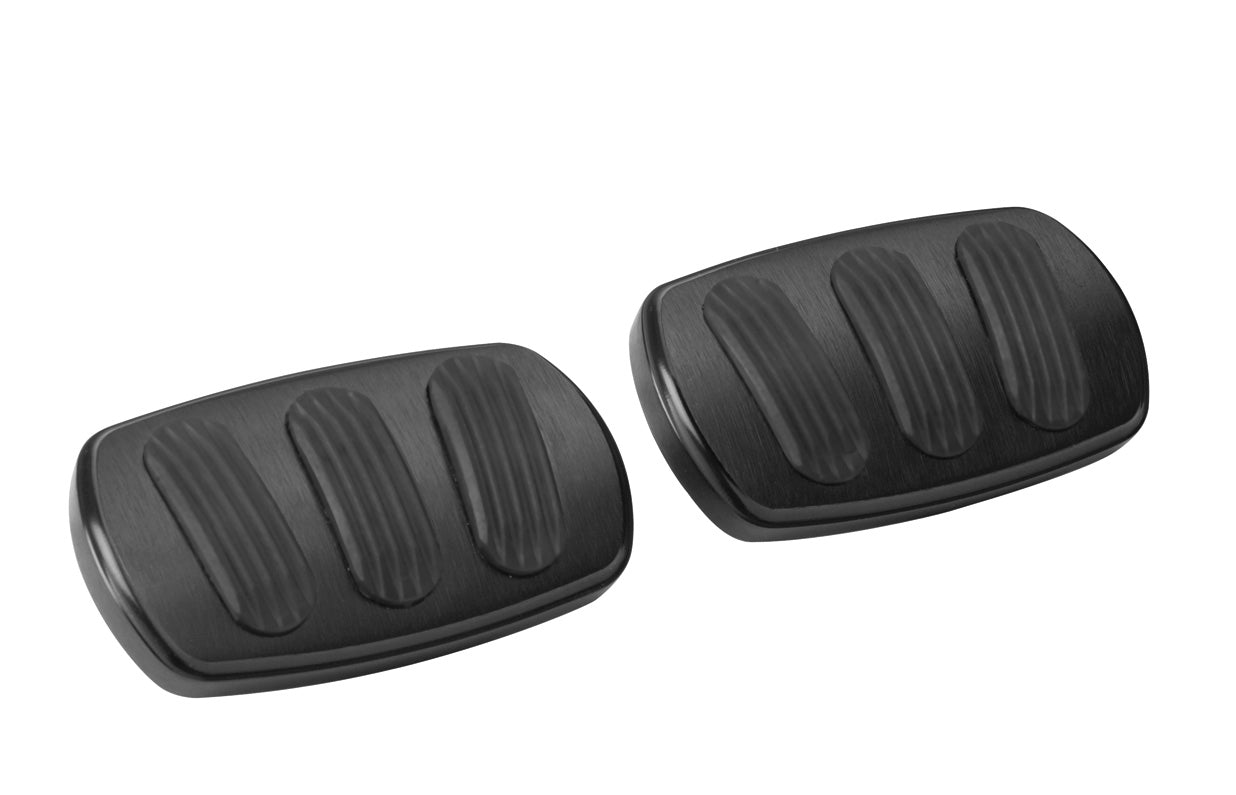 CURVED BLACK BRAKE/CLUTCH PEDAL PADS FOR '55-'57 CHEVY WITH RUBBER INSERT (PAIR)