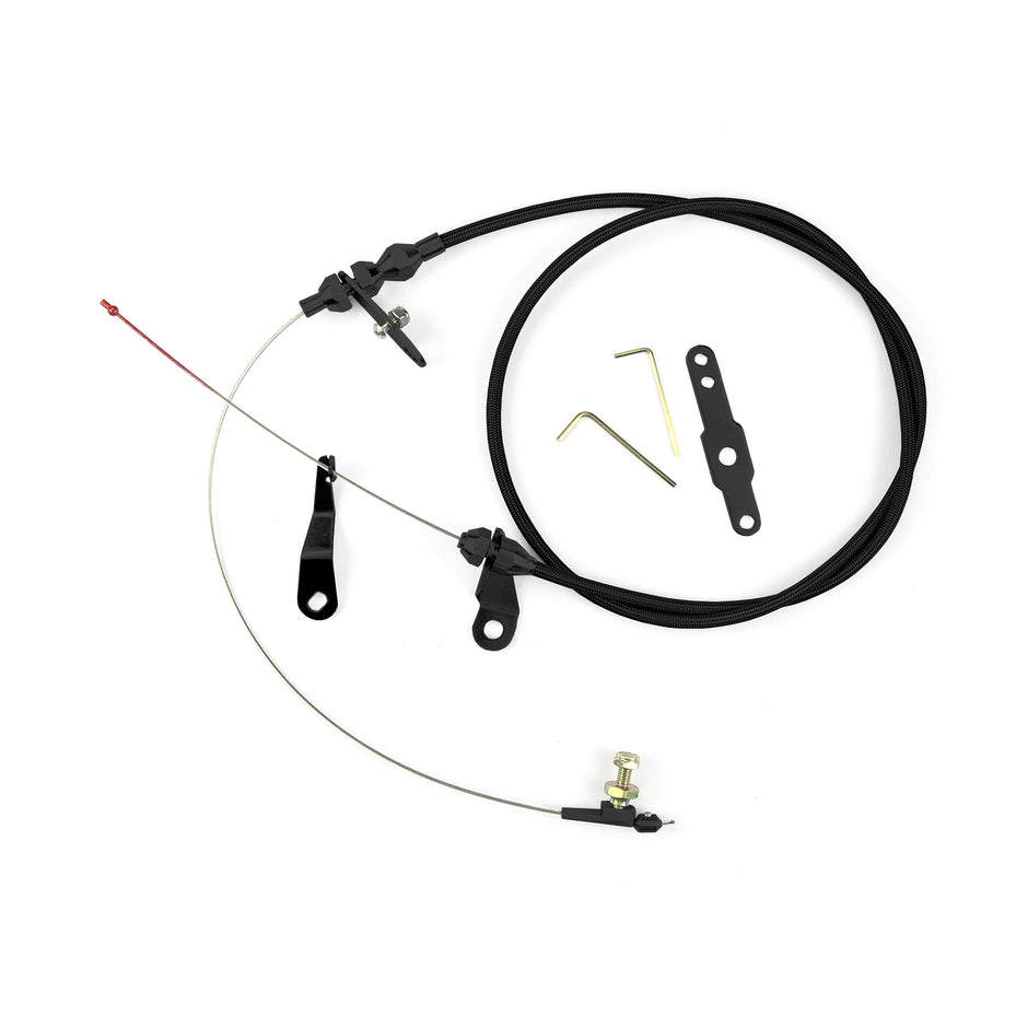 48" HI-TECH BLACK STAINLESS STEEL HOUSING C-4 BLOWER DRIVE KICKDOWN CABLE W/ BLACK FITTINGS