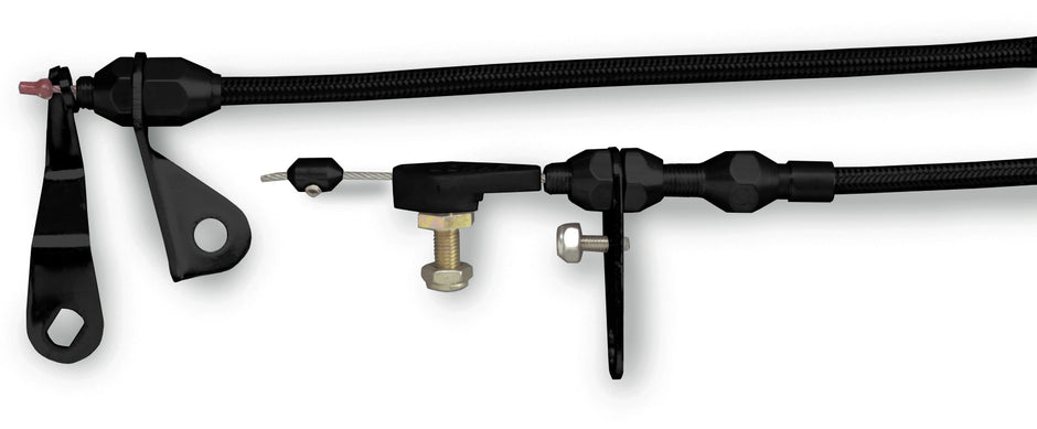 48" HI-TECH BLACK STAINLESS STEEL HOUSING C-4 KICKDOWN CABLE W/ BLACK FITTINGS