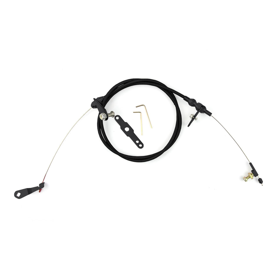 48" HI-TECH BLACK STAINLESS STEEL HOUSING C-6 BLOWER DRIVE KICKDOWN CABLE W/ BLACK FITTINGS