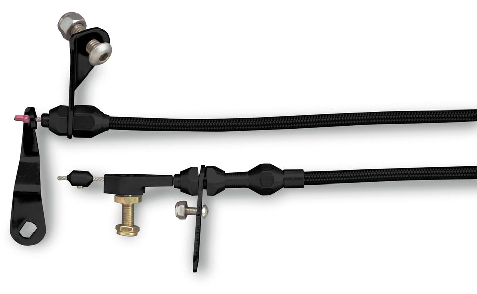 48" HI-TECH BLACK STAINLESS STEEL HOUSING C-6 KICKDOWN CABLE W/ BLACK FITTINGS