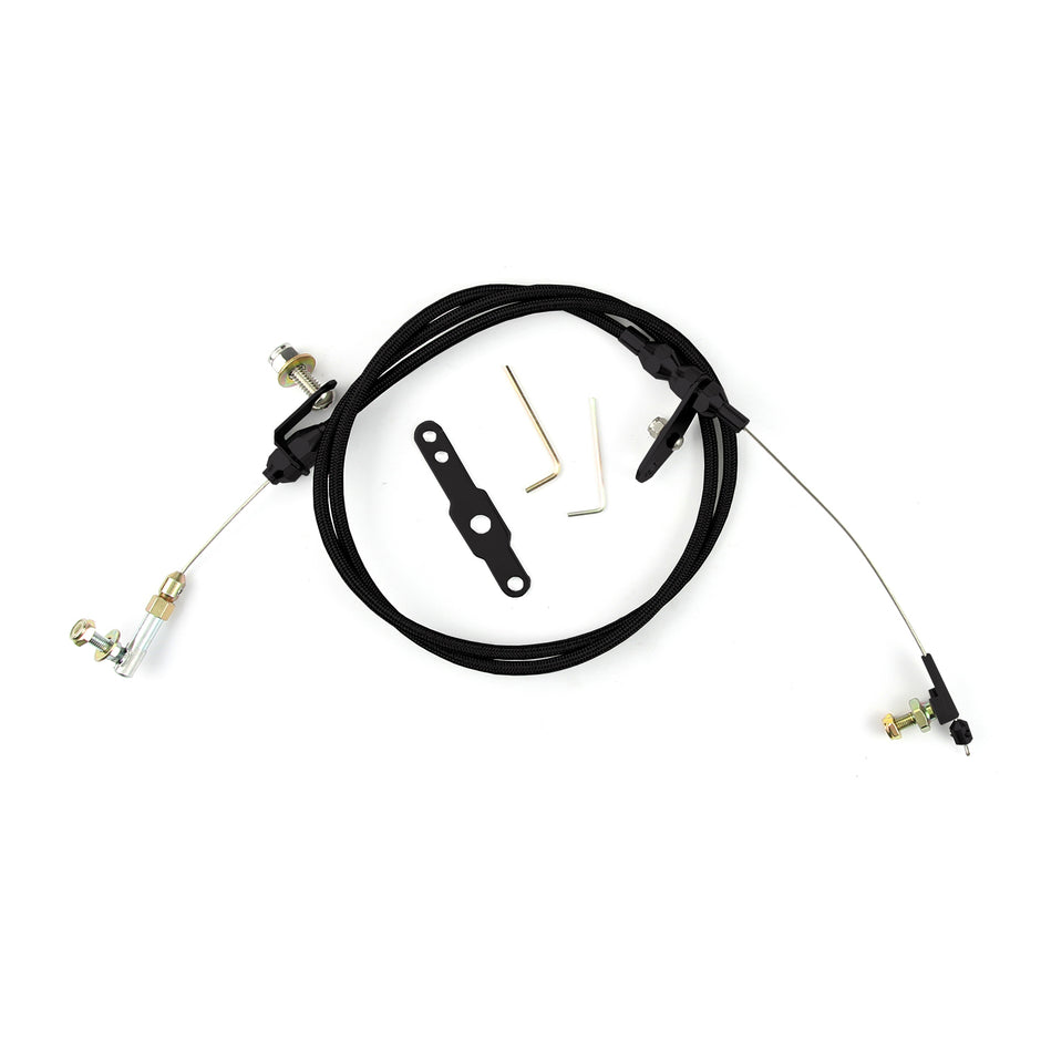 48" HI-TECH BLACK STAINLESS STEEL HOUSING POWERGLIDE BLOWER DRIVE KICKDOWN CABLE W/ BLACK FITTINGS