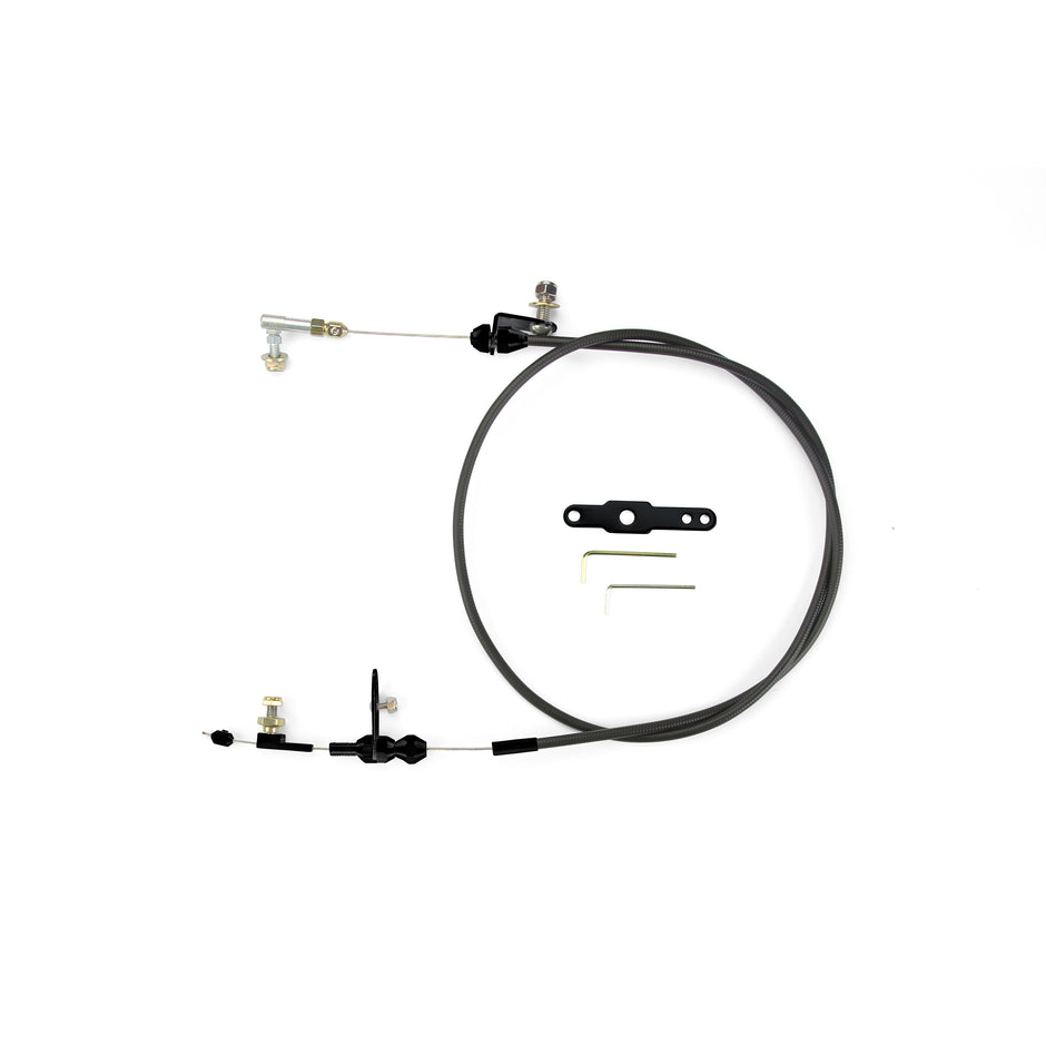 48" UNIVERSAL BLACK HOUSING POWERGLIDE BLOWER DRIVE KICKDOWN CABLE W/ BLACK FITTINGS