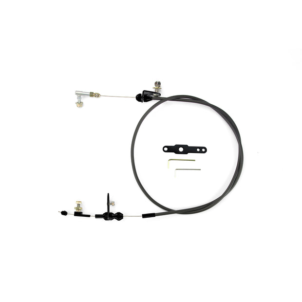 48" UNIVERSAL BLACK HOUSING POWERGLIDE BLOWER DRIVE KICKDOWN CABLE W/ BLACK FITTINGS