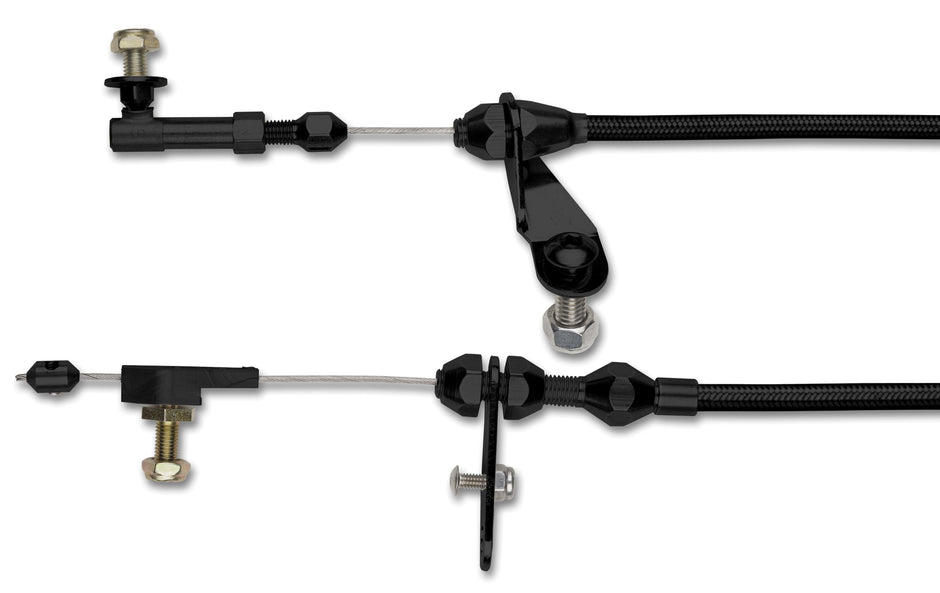 48" HI-TECH BLACK STAINLESS STEEL HOUSING POWERGLIDE KICKDOWN CABLE W/ BLACK FITTINGS