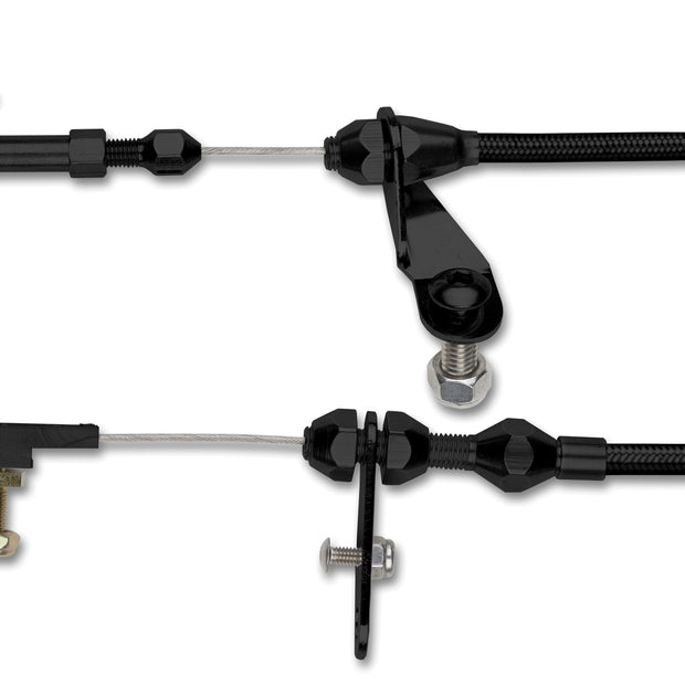 48" HI-TECH BLACK STAINLESS STEEL HOUSING POWERGLIDE KICKDOWN CABLE W/ BLACK FITTINGS