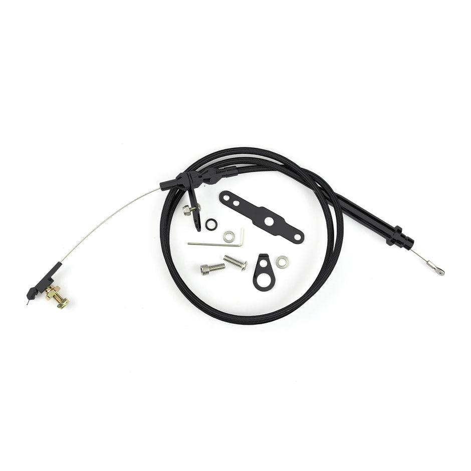 42" HI-TECH BLACK STAINLESS STEEL HOUSING TH-200 BLOWER DRIVE KICKDOWN CABLE W/ BLACK FITTINGS