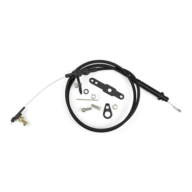 42" HI-TECH BLACK STAINLESS STEEL HOUSING TH-200 BLOWER DRIVE KICKDOWN CABLE W/ BLACK FITTINGS
