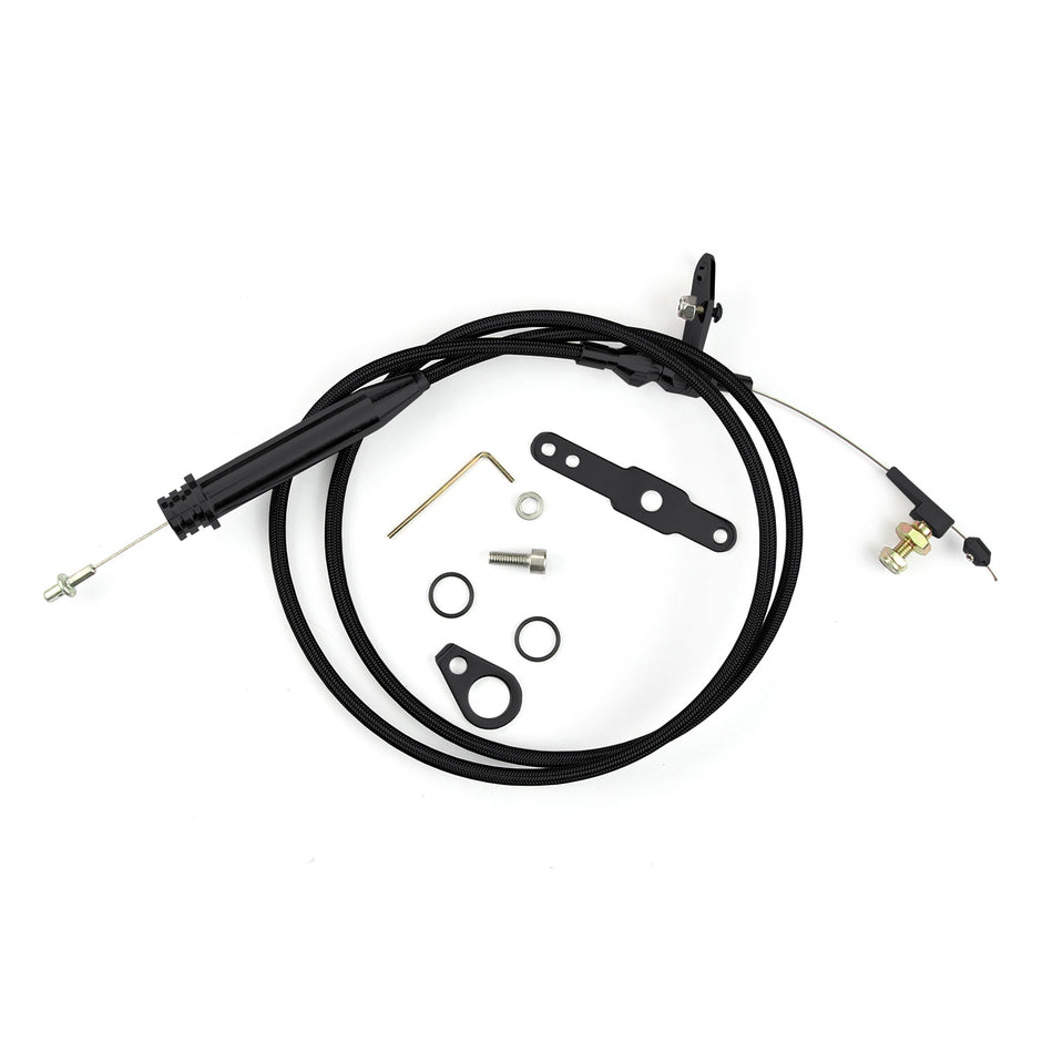 46" HI-TECH BLACK STAINLESS STEEL HOUSING 200-4R BLOWER DRIVE KICKDOWN CABLE W/ BLACK FITTINGS