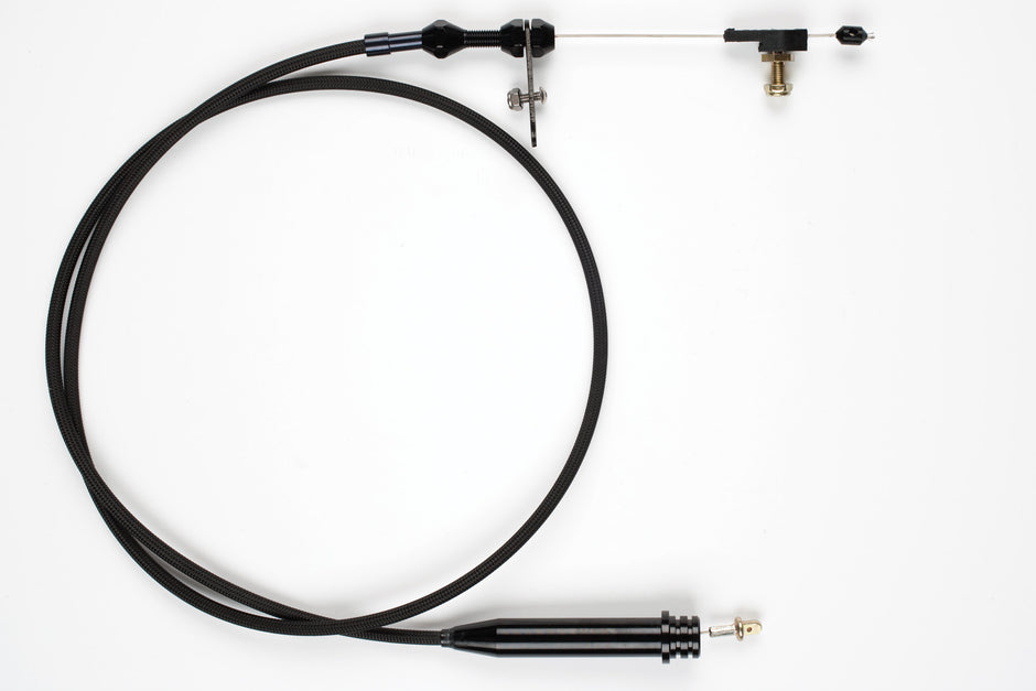 46" HI-TECH BLACK STAINLESS STEEL HOUSING 200-R4 KICKDOWN CABLE W/ BLACK FITTINGS
