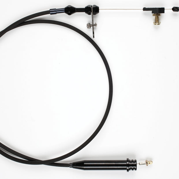 46" HI-TECH BLACK STAINLESS STEEL HOUSING 200-R4 KICKDOWN CABLE W/ BLACK FITTINGS