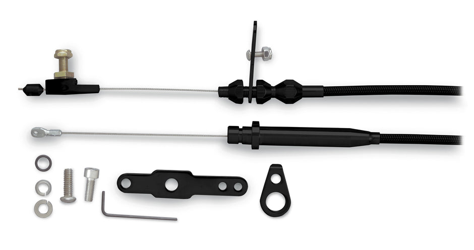 42" HI-TECH BLACK STAINLESS STEEL HOUSING TH-350 BLOWER DRIVE KICKDOWN CABLE W/ BLACK FITTINGS