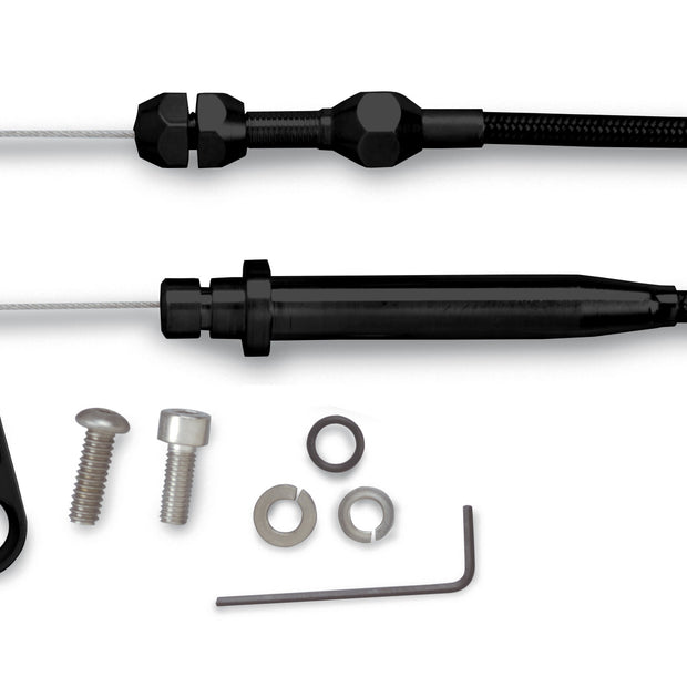 42" HI-TECH BLACK STAINLESS STEEL HOUSING TH-350 TUNED-PORT KICKDOWN CABLE W/ BLACK FITTINGS